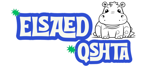 Logo with a cartoon hippo and text 'Elsaed Qshta' on a white background